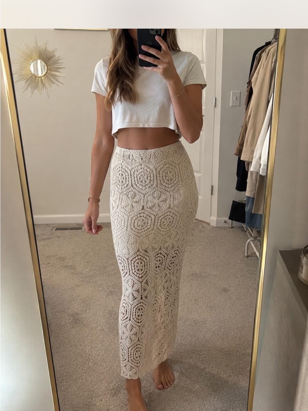 Ultra Pink Crochet Maxi Skirt – Boho Festival Cover-Up – Medium – 100% Cotton